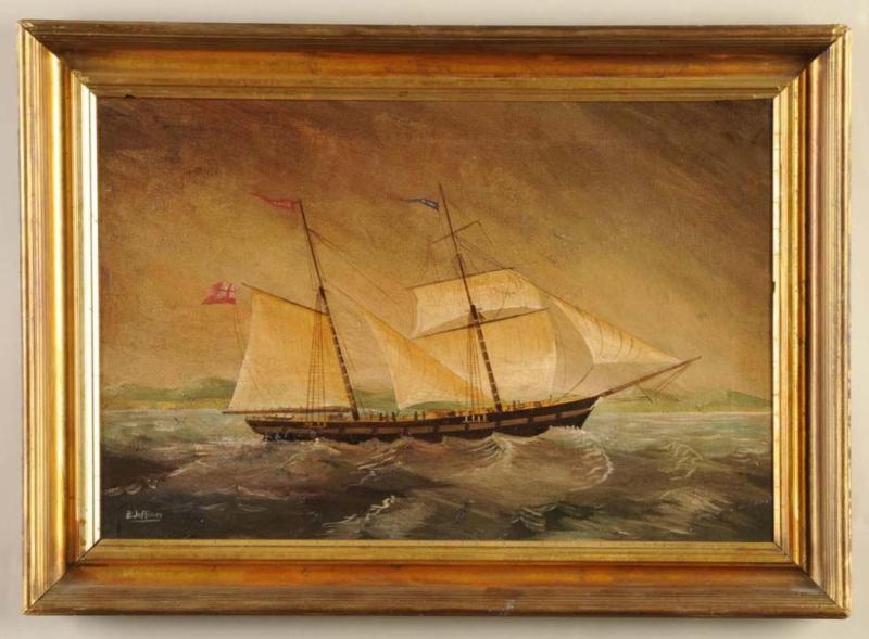 Appraisal: American Oil on Canvas Ship Portrait Description Late th th