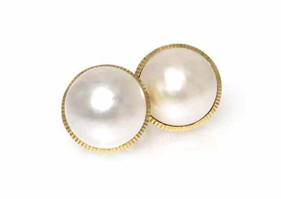 Appraisal: A Pair of Karat Yellow Gold and Mabe Pearl Earclips