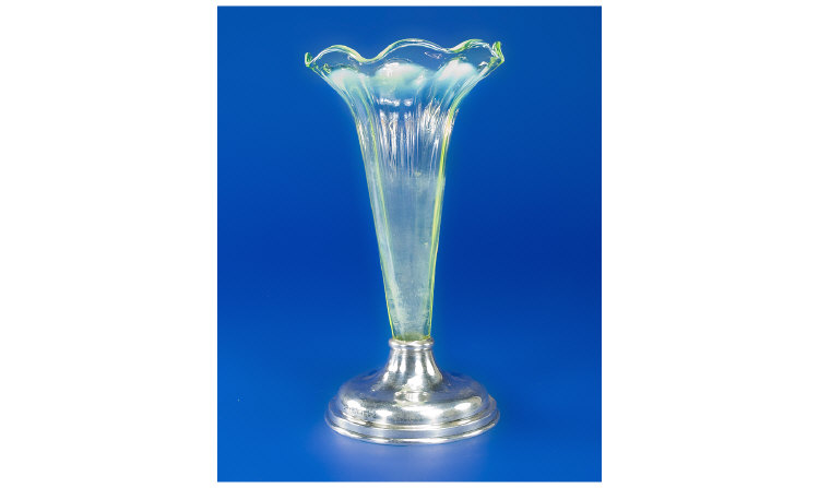 Appraisal: Edwardian Vaseline Fluted Silver Based Specimen Vase Hallmarked for Birmingham