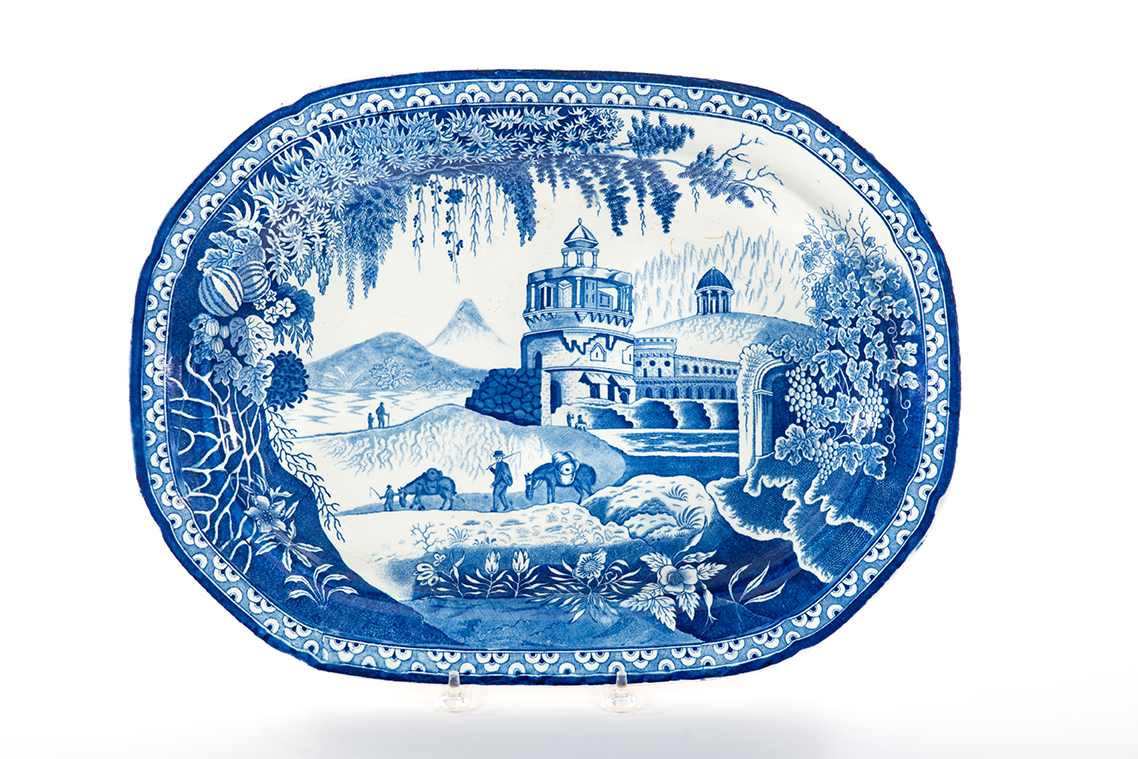 Appraisal: ENGLISH STAFFORDSHIRE PLATTER Mid th century Blue transfer of travelers