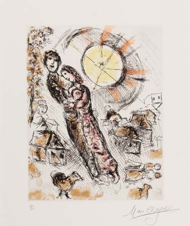 Appraisal: MARC CHAGALL Soleil aux Amoreux Color etching x mm x