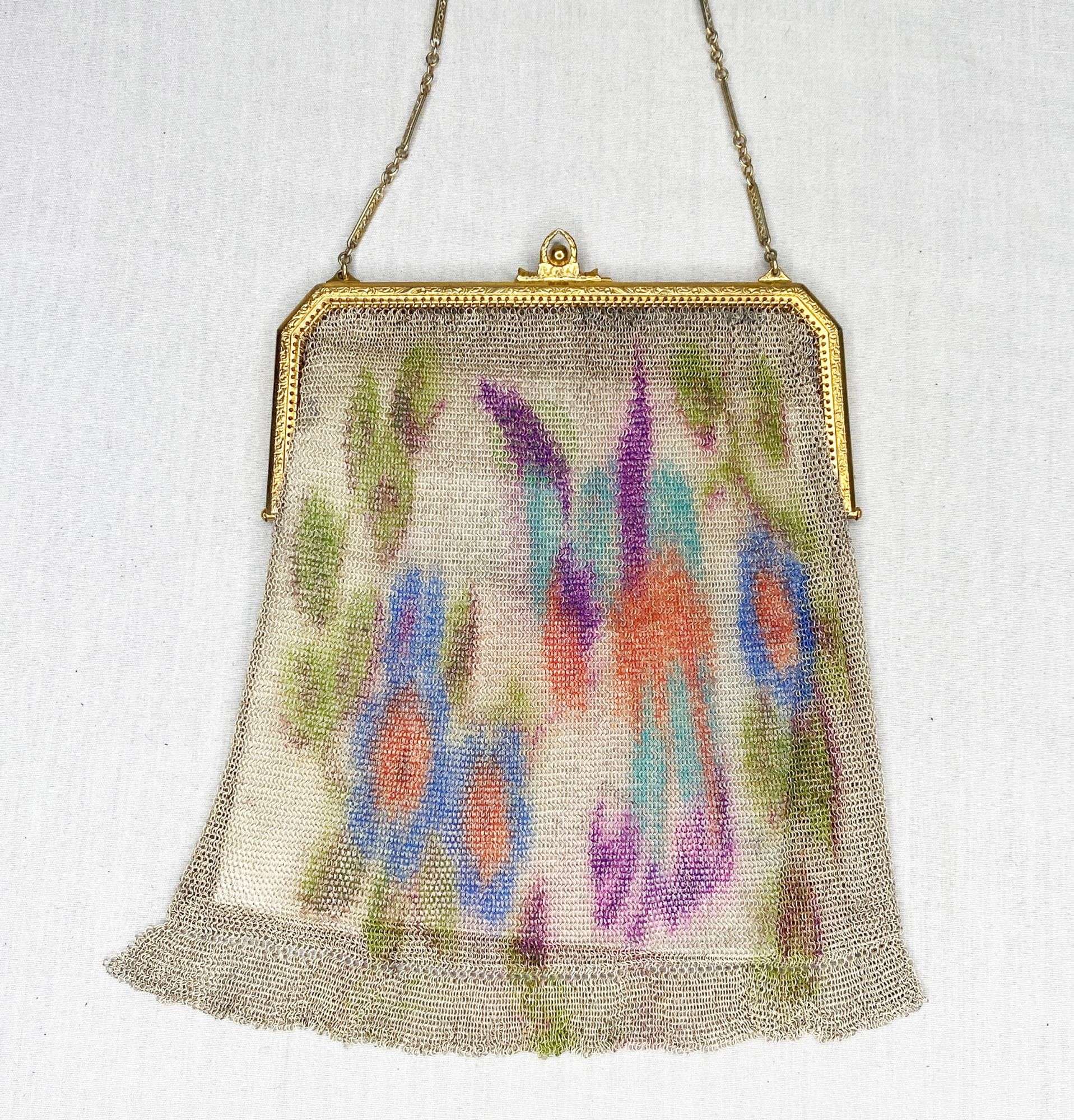 Appraisal: Whiting and Davis Enameled Dresden Mesh Hand Bag across at