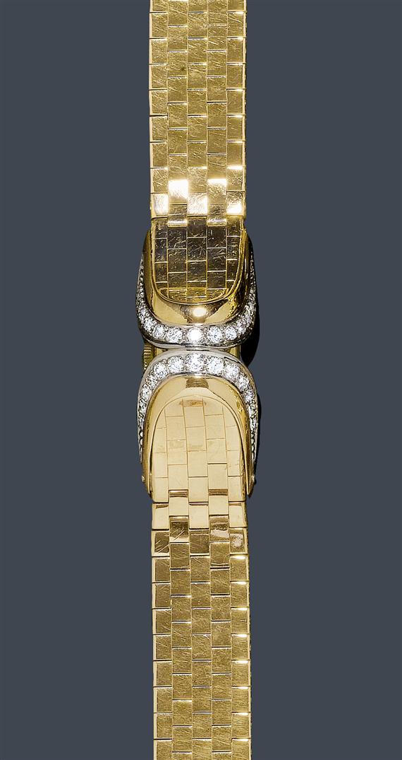 Appraisal: GOLD AND DIAMOND LADY'S WRISTWATCH G BELIN ca Yellow gold