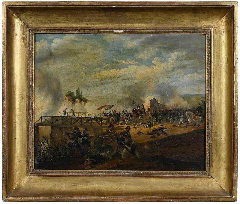 Appraisal: French Napoleonic War Painting th century Battle at Arcole Italy