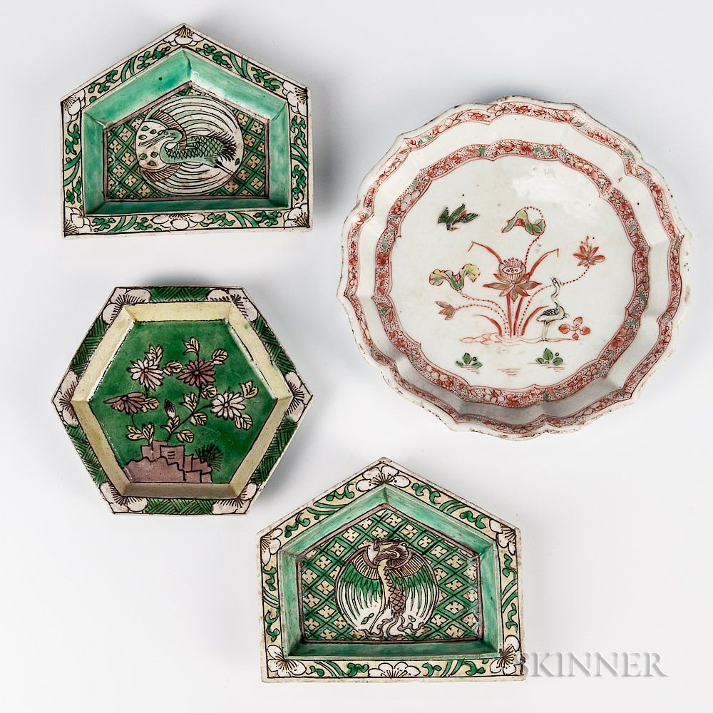 Appraisal: Four Polychrome Enameled Dishes Four Polychrome Enameled Dishes China possibly