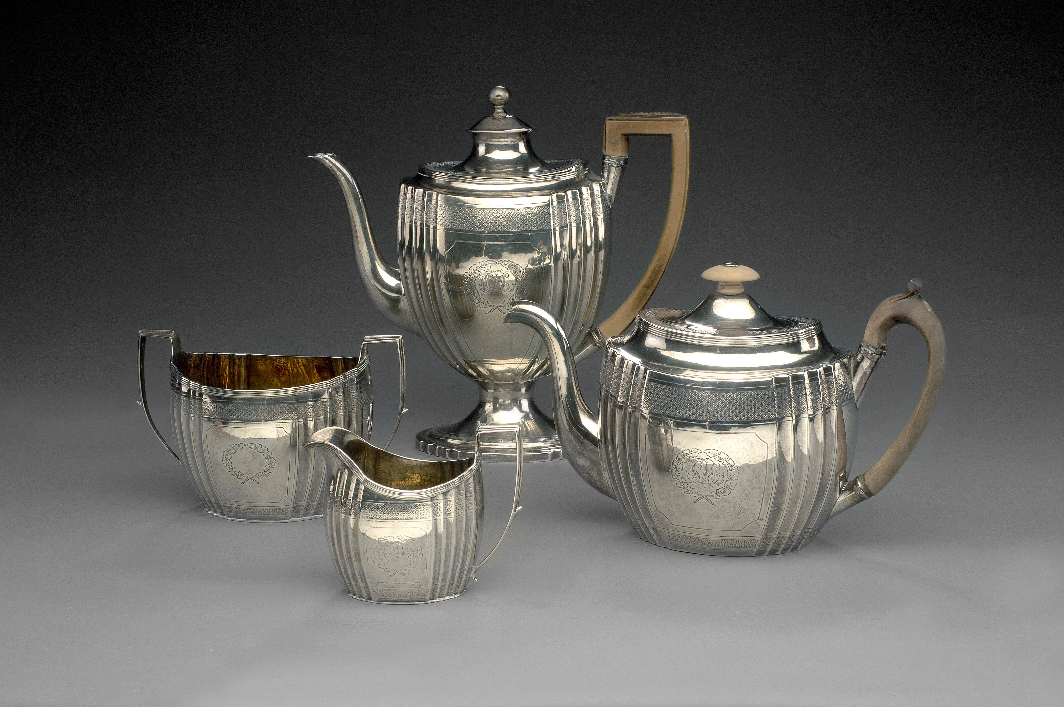 Appraisal: GEORGE III SILVER FOUR-PIECE TEA AND COFFEE SERVICE THOMAS HAYTER