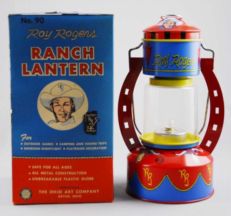 Appraisal: Ohio Art Tin Roy Rogers Ranch Lantern Toy Description Circa