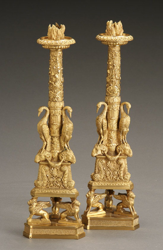 Appraisal: Pair of Italian Neoclassical Style Ormolu Candlesticks Mid- th Century