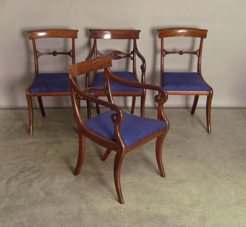 Appraisal: Set of mahogany saber leg dining chairs th c