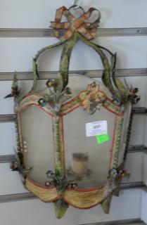 Appraisal: Pair of tin and glass hand painted wall candle sconces