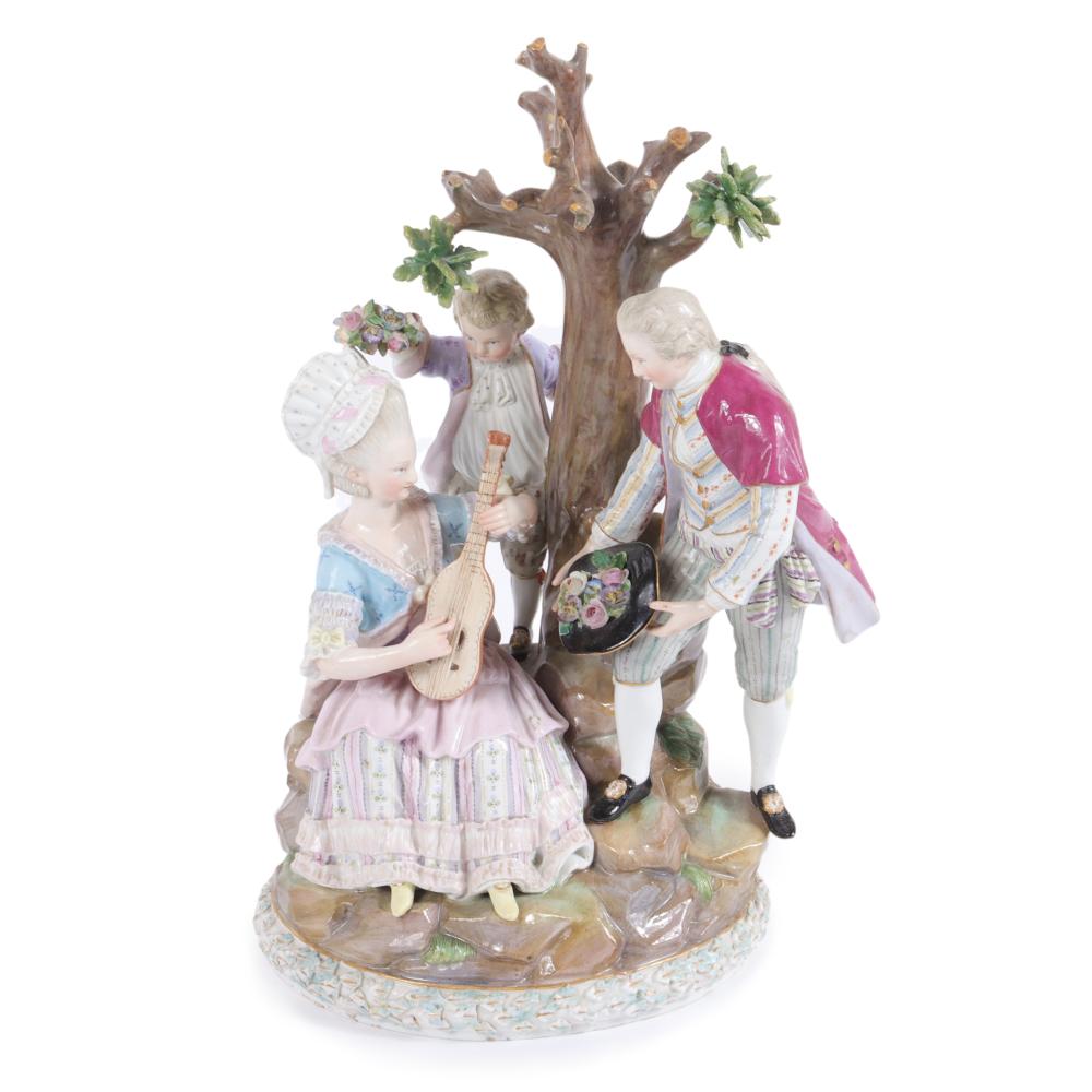 Appraisal: MEISSEN PORCELAIN FIGURE GROUP WITH COURTING COUPLE AND LADY MUSICIAN