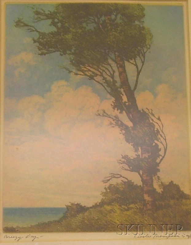 Appraisal: Framed color etching Breezy Day by F Leslie Thompson American