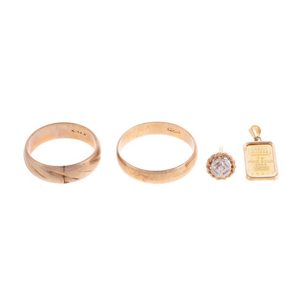 Appraisal: A Grouping of Bands Ingot Earring Stud gram gold ingot