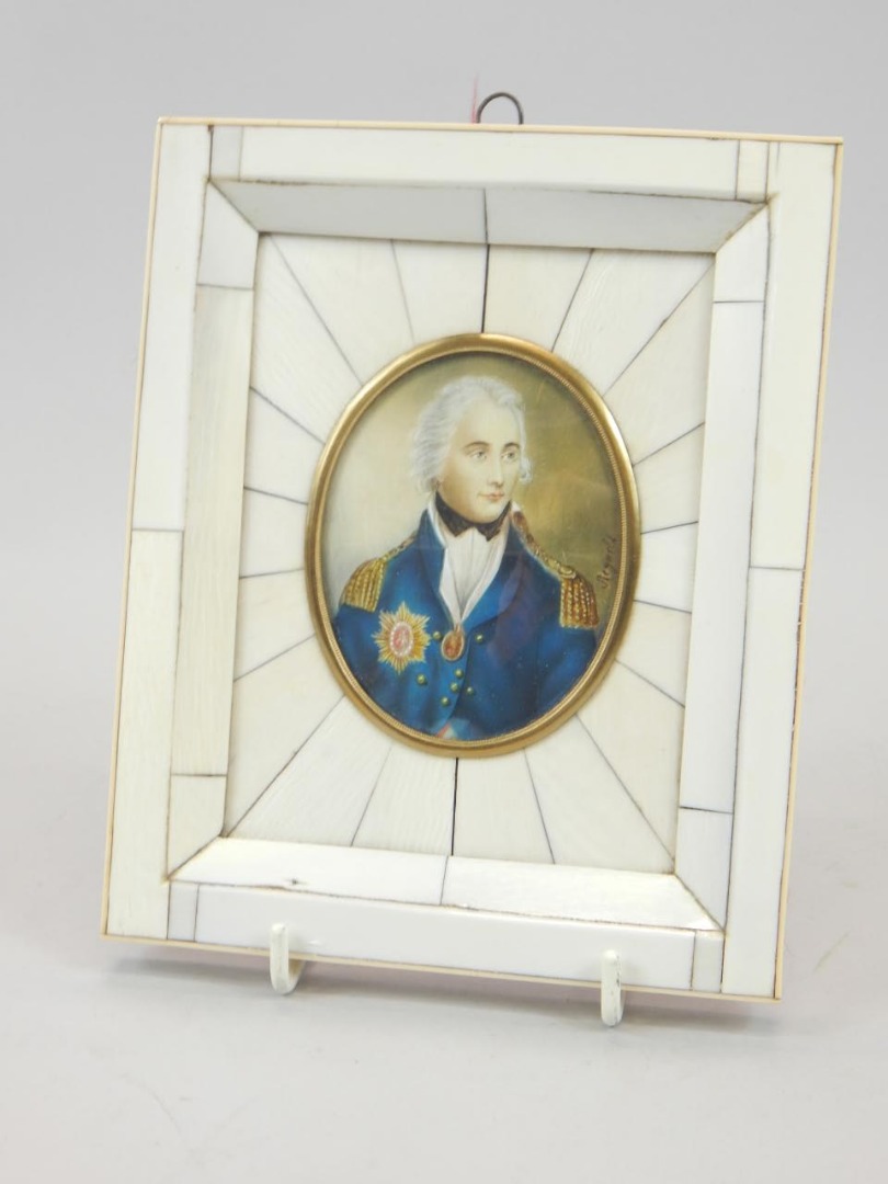 Appraisal: A miniature portrait of Admiral Lord Nelson signed Reynolds cm