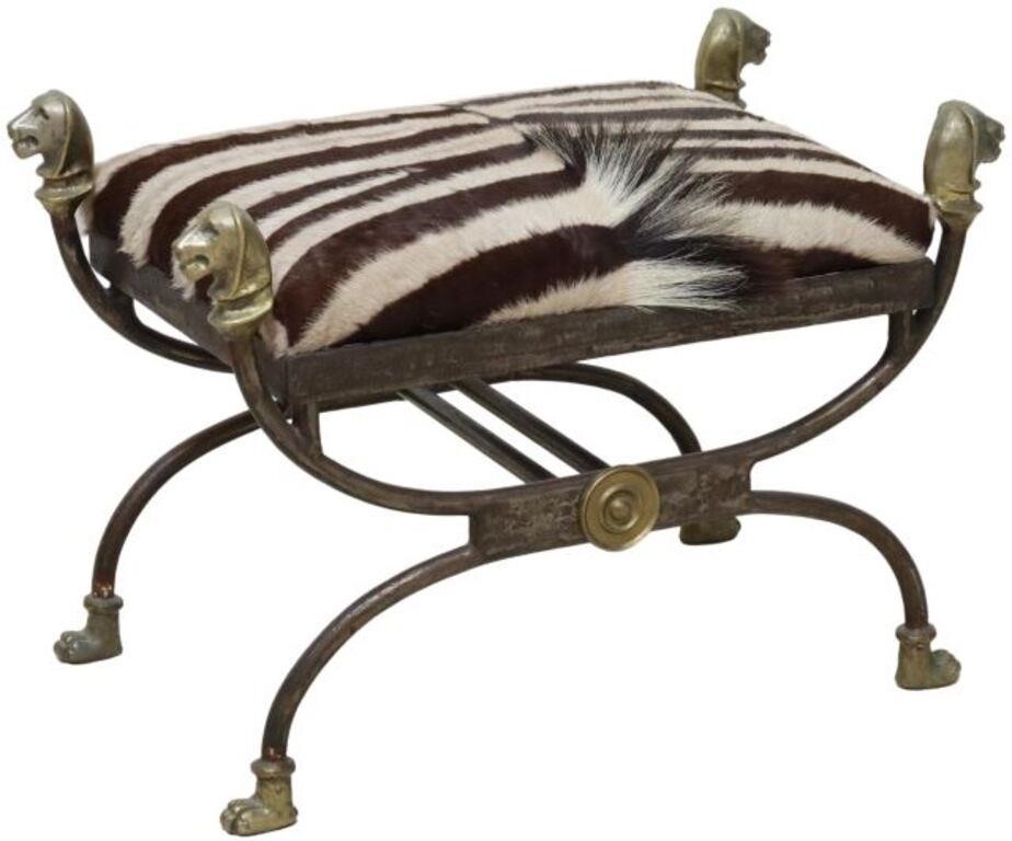 Appraisal: Neoclassical style iron and gilt metal curule stool attributed by