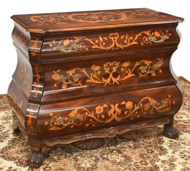 Appraisal: Dutch figured wood chest of drawers th c shaped case