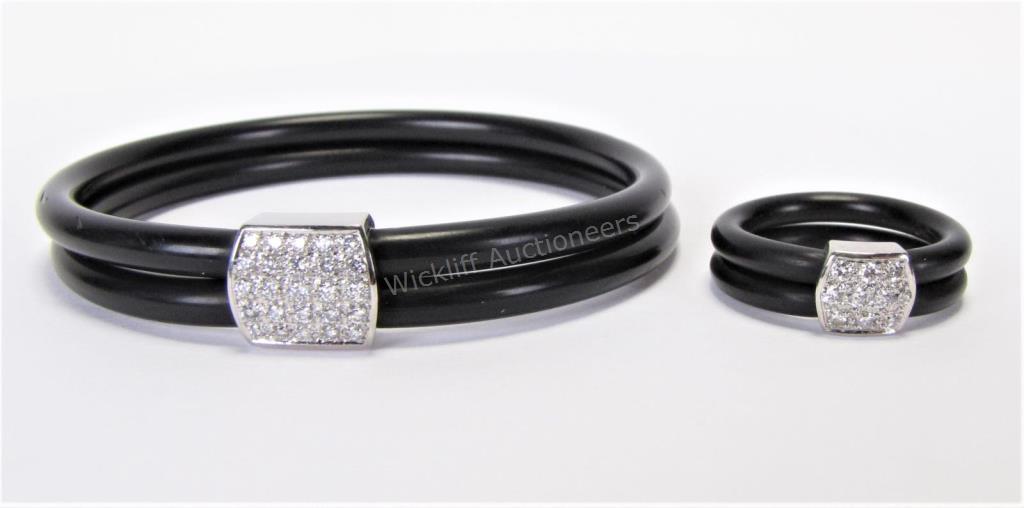 Appraisal: A rubber cord bracelet and ring set by Cede including