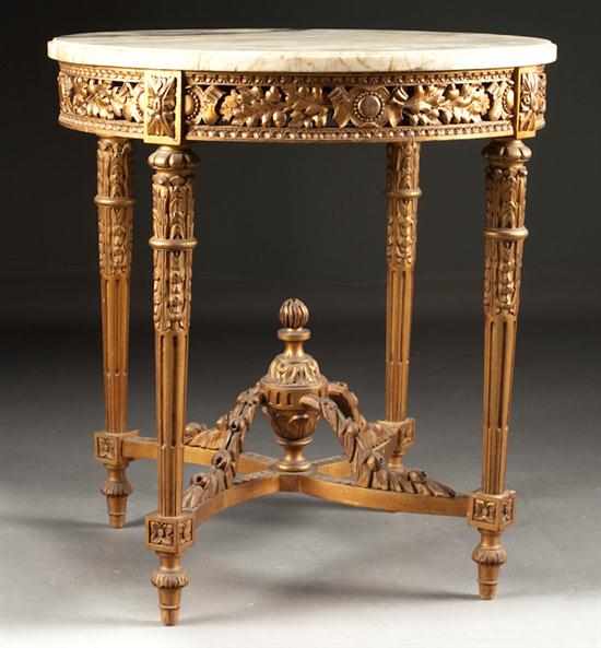 Appraisal: Louis XVI style carved giltwood marble-top table de salon th