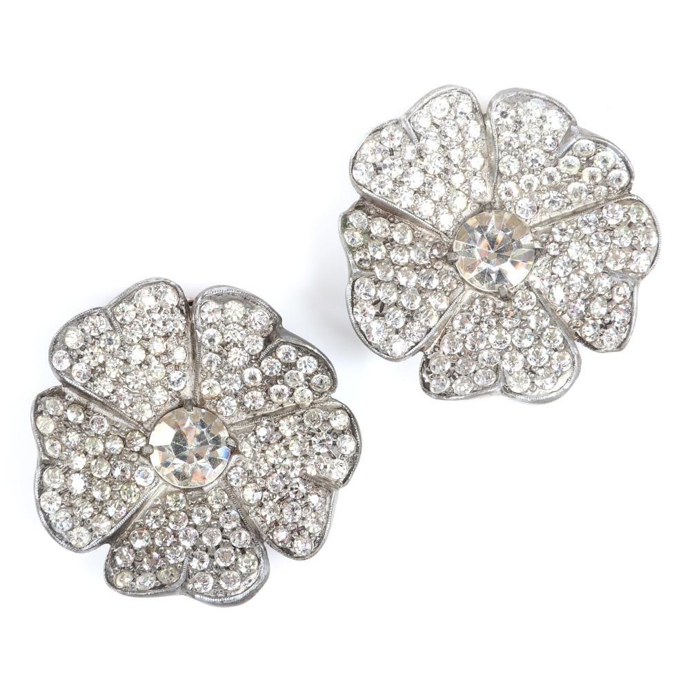 Appraisal: EISENBERG ORIGINAL PAIR OF EARLY FLOWER DIAMANTE DRESS CLIPS IN