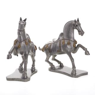 Appraisal: Large pair Chinese pewter caparisoned horses Large pair Chinese pewter