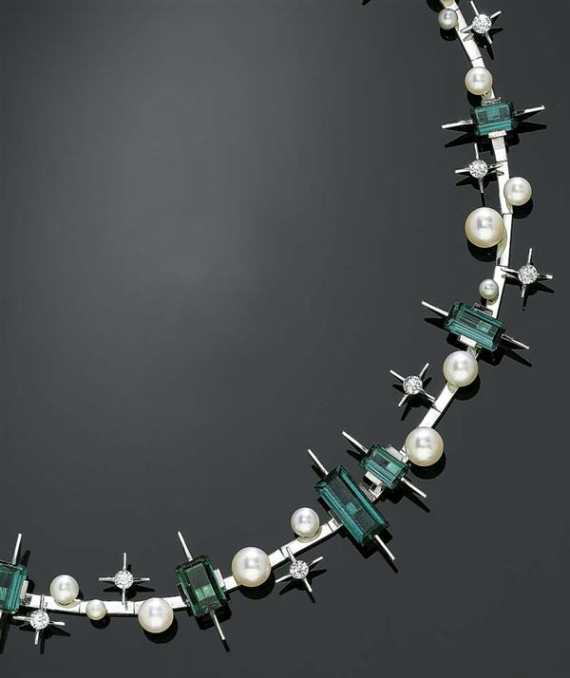 Appraisal: TOURMALINE AND PEARL NECKLACE BINDER s White gold Modern-elegant necklace