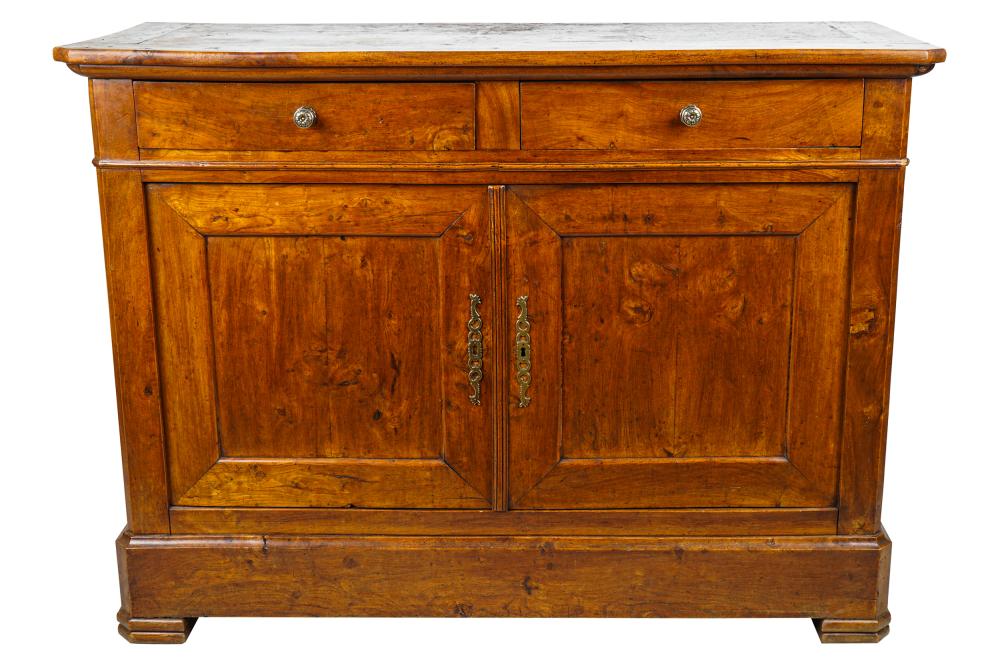 Appraisal: FRENCH STYLE WALNUT SIDE CABINETwith two drawers over a pair