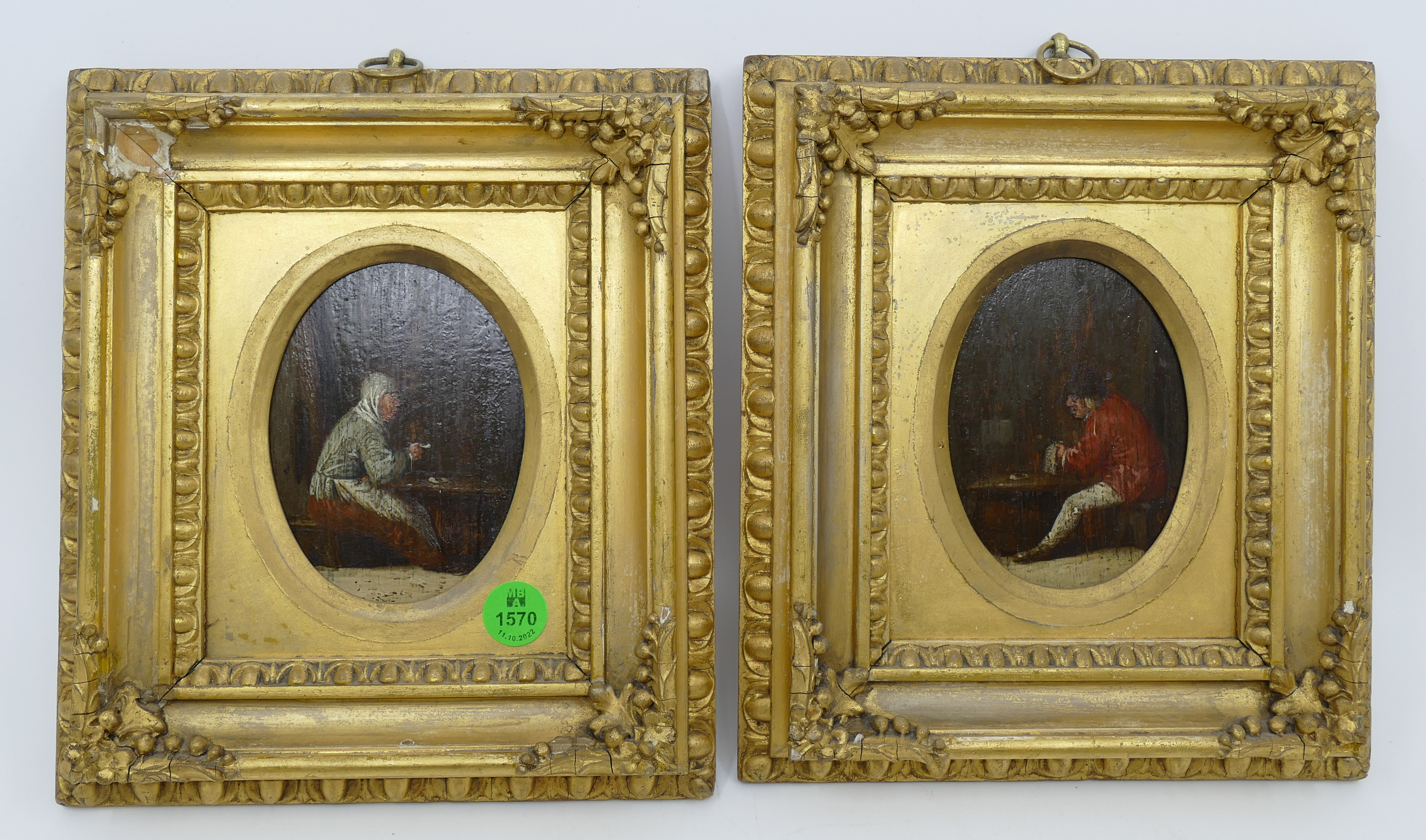 Appraisal: Pair Antique Scottish Small Genre Scene Oil on Panels Framed-