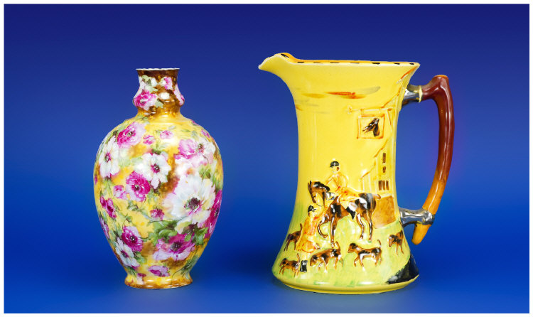 Appraisal: Victorian Pink and Yellow Floral Vase marks to base plus