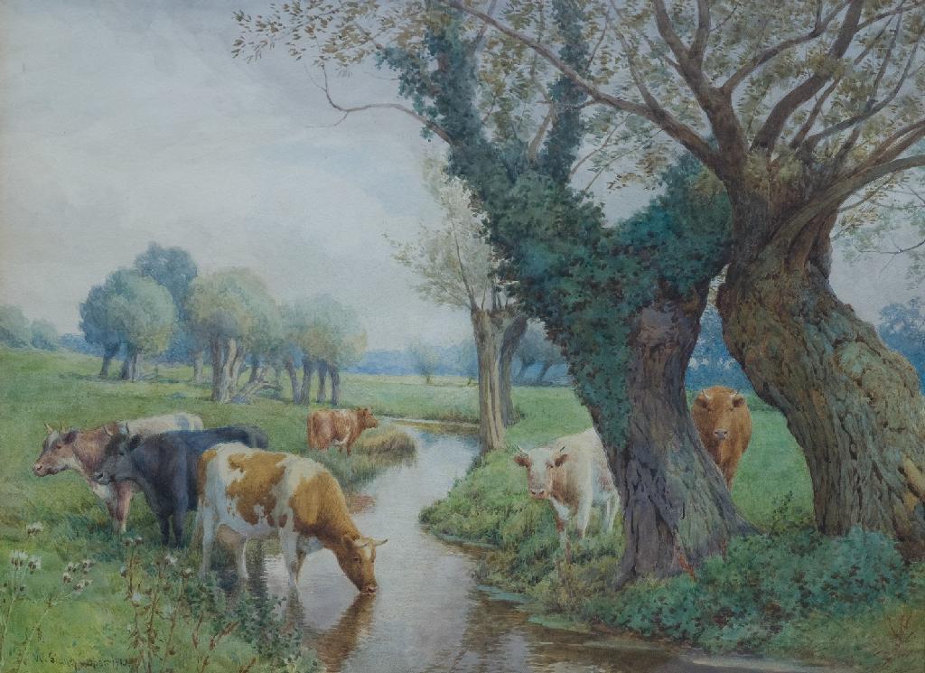 Appraisal: WILLIAM SIDNEY COOPER - CATTLE WATERING AT A STREAM signed