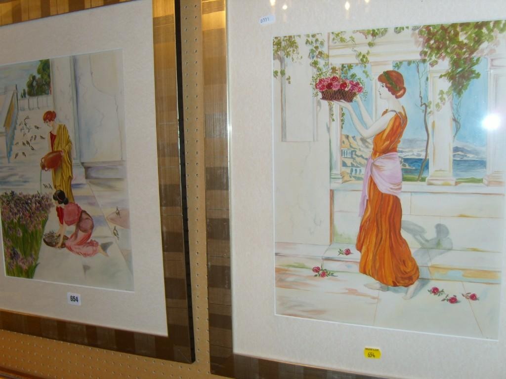 Appraisal: A pair of watercolours of classical scenes with women gathering