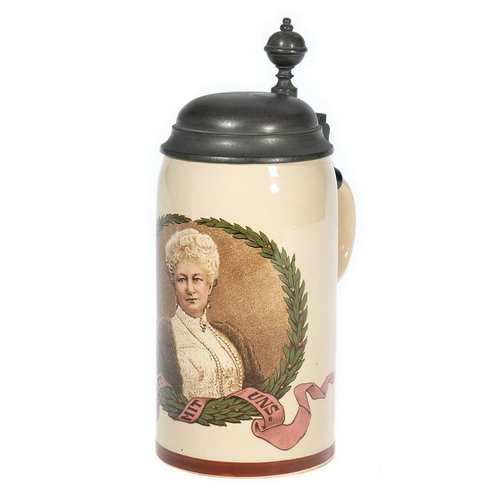 Appraisal: Mettlach Ceramic and Pewter Beer Stein Bearing portrait of Augusta