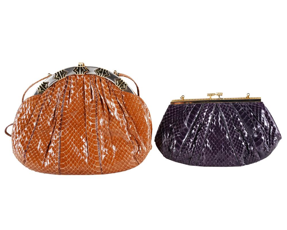 Appraisal: TWO JUDITH LEIBER BAGScomprising a brown and purple bag the