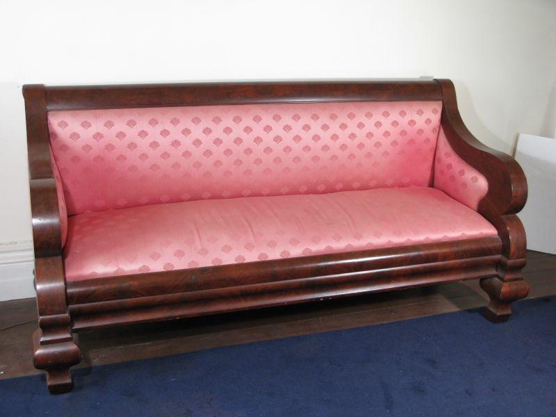 Appraisal: American Empire Sofa ca mahogany with figured mahogany veneers white