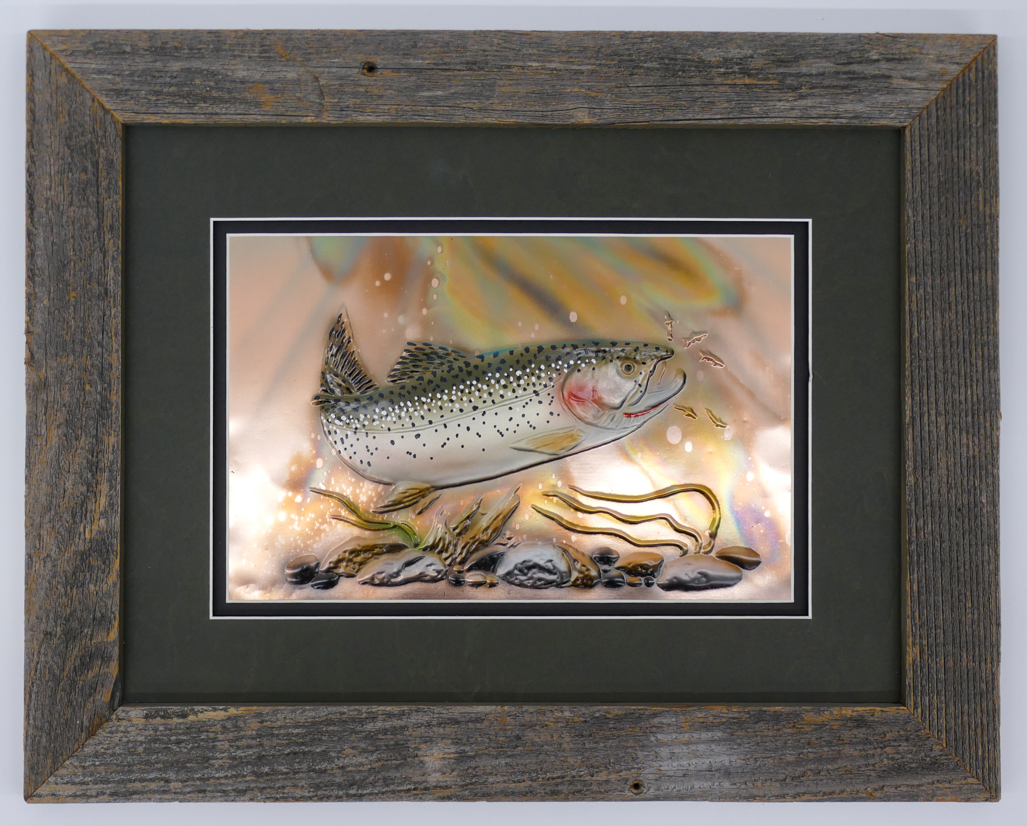 Appraisal: Don J Dye Copper Relief Rainbow Trout Framed Measurement ''x