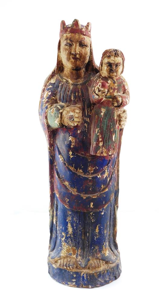 Appraisal: th C South American religious statue of Virgin and Child