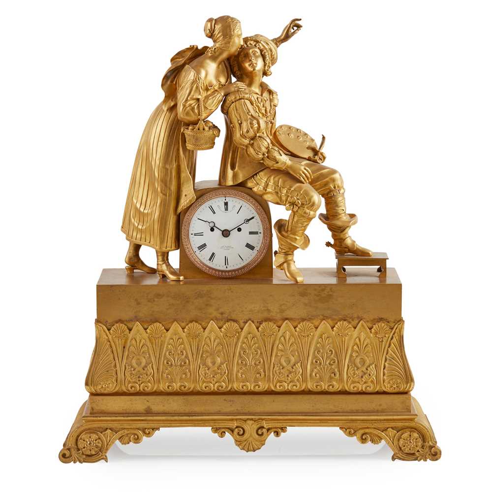 Appraisal: FRENCH EMPIRE GILT BRONZE MANTEL CLOCK EARLY TH CENTURY the