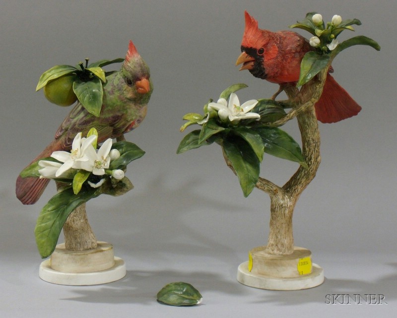 Appraisal: Pair of Royal Worcester Dorothy Doughty Hand-painted Bisque Red Cardinal