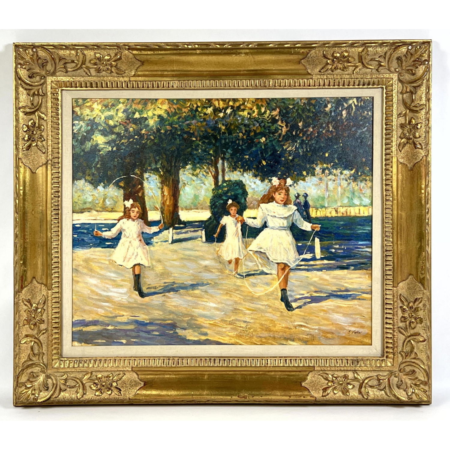 Appraisal: Impressionist Painting of Young Girls Skipping Rope in the Park