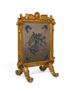 Appraisal: A LOUIS XV STYLE GILTWOOD EMBROIDERED FIRESCREEN Early th century