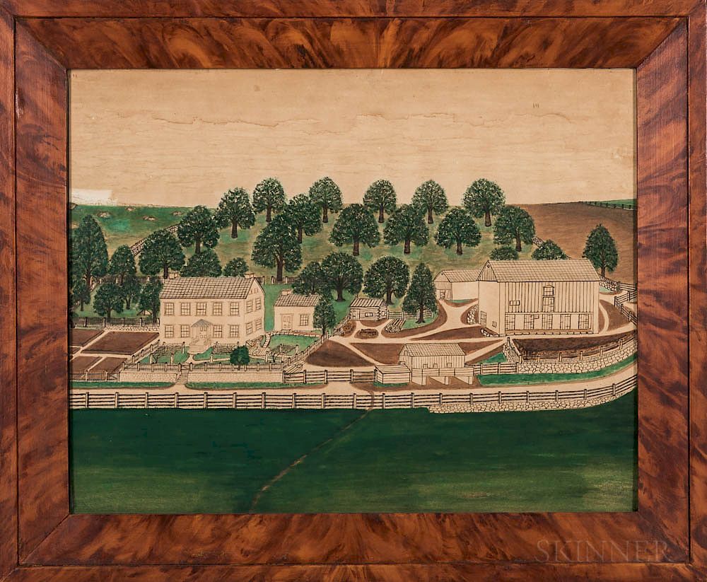 Appraisal: American School late th century Portrait of a Farmstead Possibly