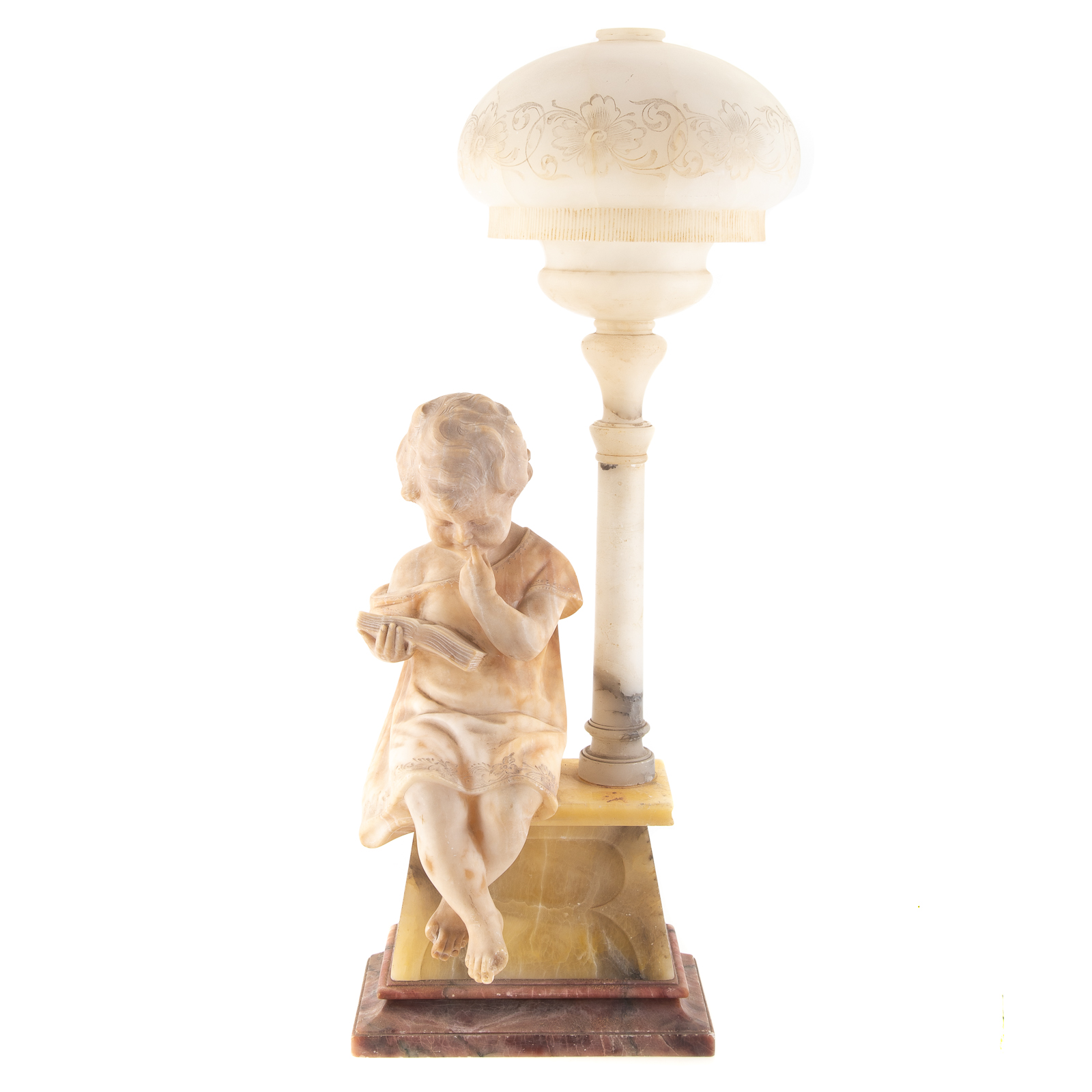 Appraisal: CONTINENTAL CARVED ALABASTER FIGURAL LAMP Circa s probably Italian modeled