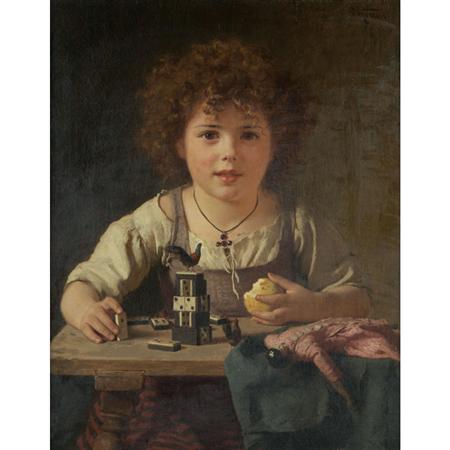 Appraisal: Friedrich Kraus German - Young Girl Playing with Dominos Estimate