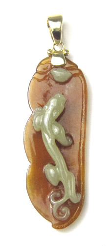 Appraisal: JADE AND FOURTEEN KARAT GOLD PENDANT depicting a high relief