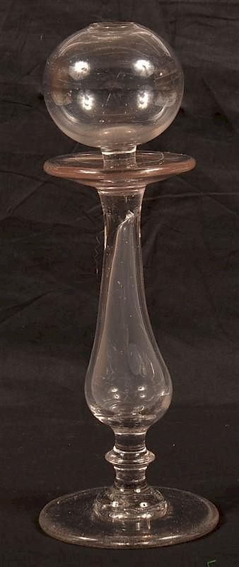 Appraisal: Blown Colorless Glass Pedestal Lamp Early th Century Blown Colorless