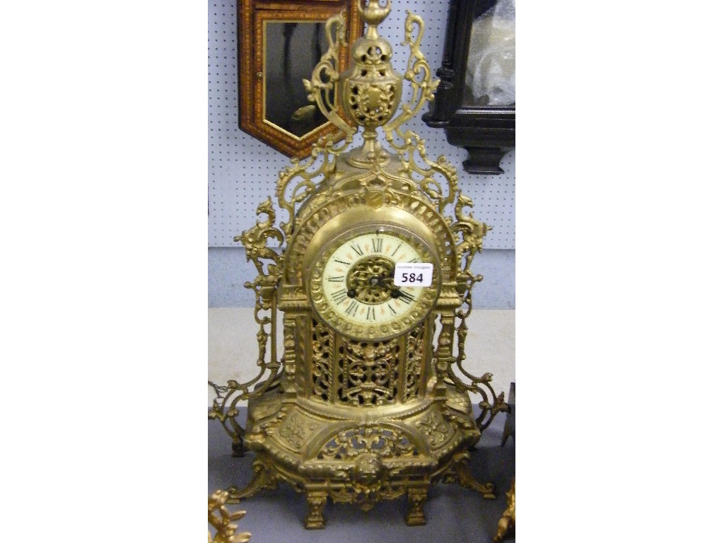 Appraisal: French brass two train mantel clock the movement with outside