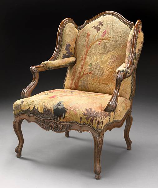 Appraisal: A Louis XV style carved walnut armchair late th century