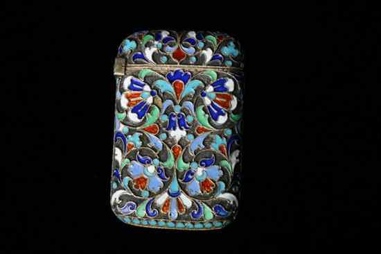 Appraisal: RUSSIAN ENAMELLED SILVER MATCH SAFE G Klinger Kokoshnik mark -