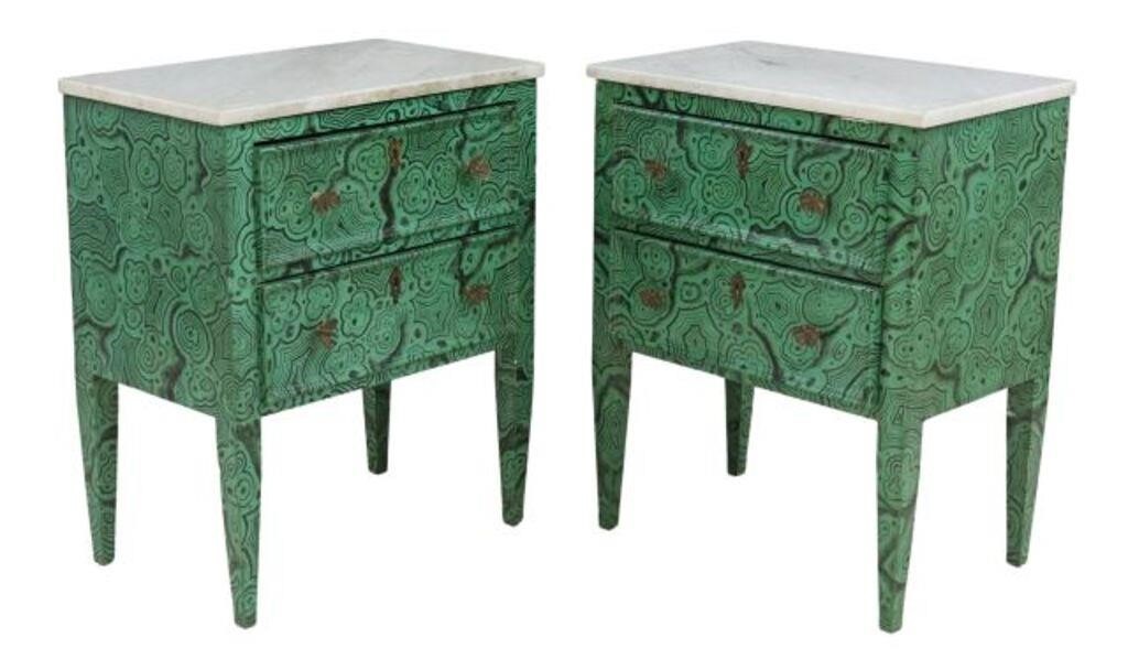 Appraisal: pair Paint decorated nightstands th c white marble top over