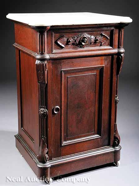 Appraisal: An American Renaissance Walnut and Burl Walnut Bedside Commode mid-