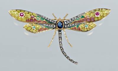 Appraisal: Diamond plique-a-jour dragonfly brooch in the Art Nouveau style of